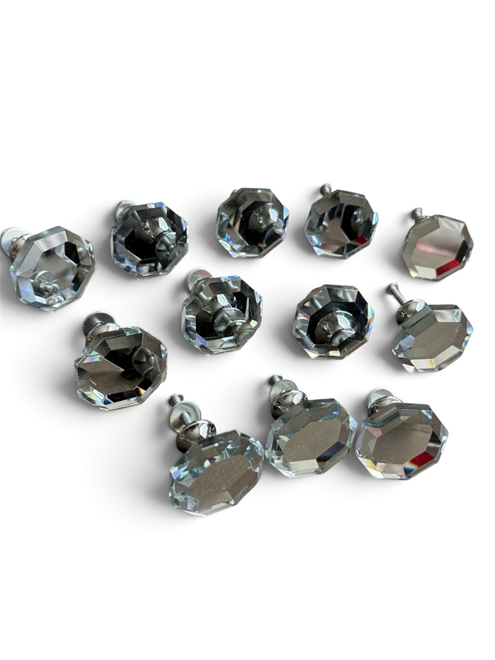 Set of 12 NEW Crystal Octagon Knobs 30mm Clear Glass